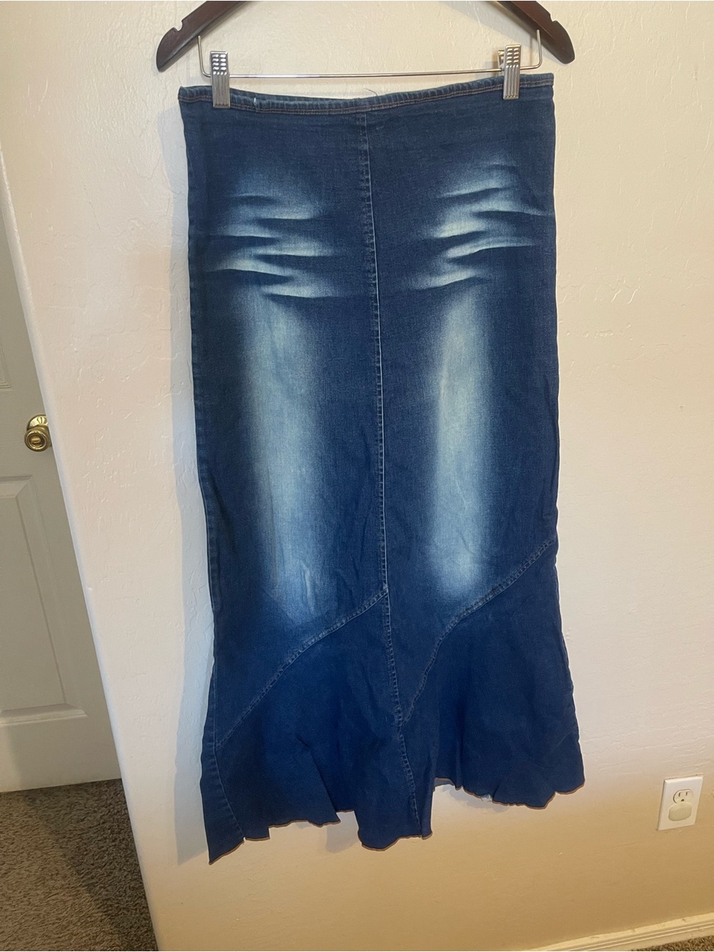 Y2K Denim Maxi Skirt with Faded Wash